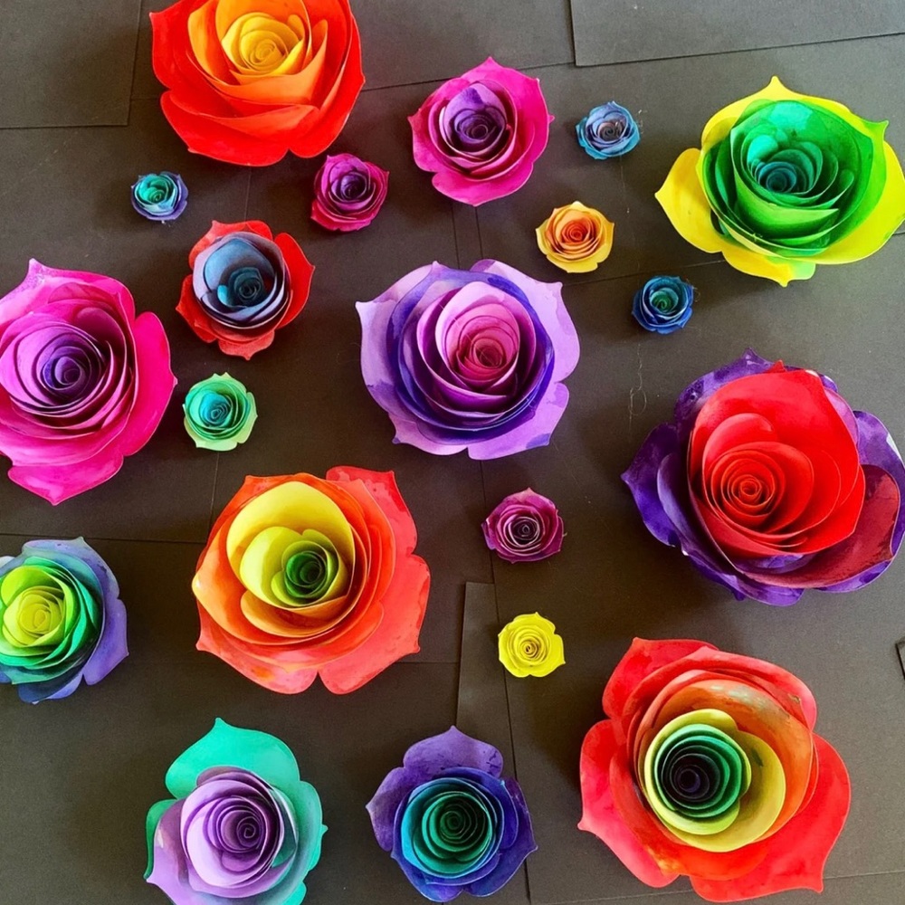 Handmade hand painted paper roses tie dye
